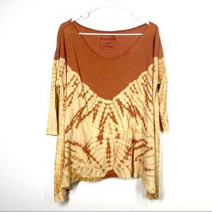 FREE PEOPLE Tie Dye Oversized Scoop Neck 3/4 Sleeve Tee Flowy M
